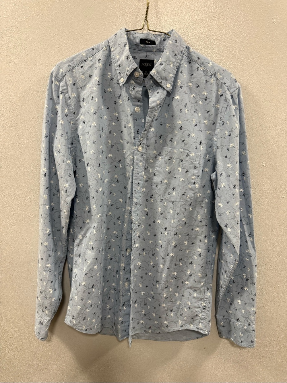 J. Crew Light Blue Floral Button-Down Shirt with Subtle White Flowers